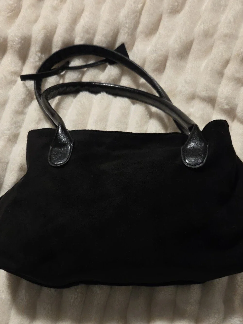 Black Suede Shoulder Bag with Leather Trim